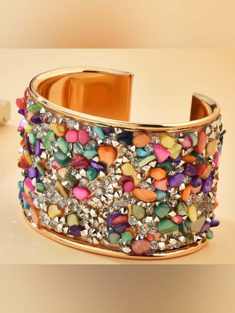 Gold Multicolor Crystal Chip Cuff Bracelet